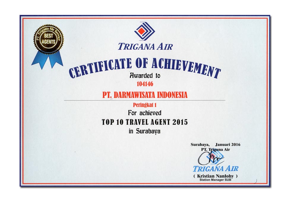 Trigana Air - Top 10 Travel Agent 2015 in Surabaya